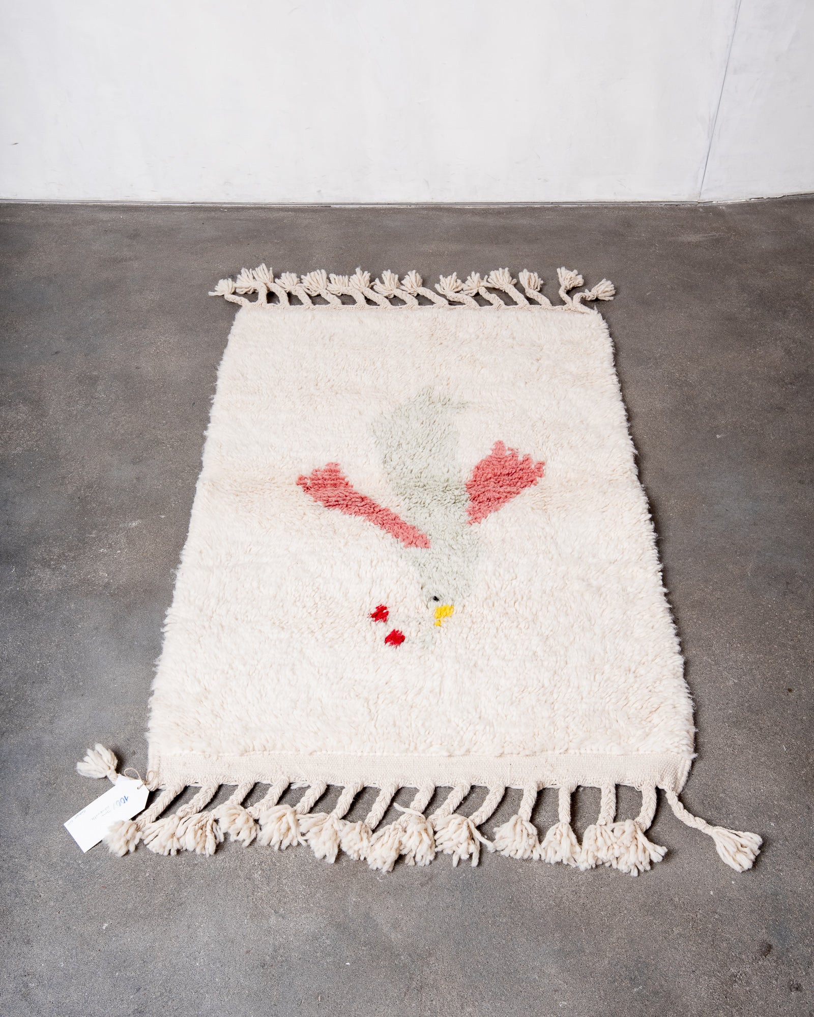 Modern, designer, handcrafted Berber rug from Morocco. Beniourain carpet with beautiful colours and patterns and fluffy wool texture.